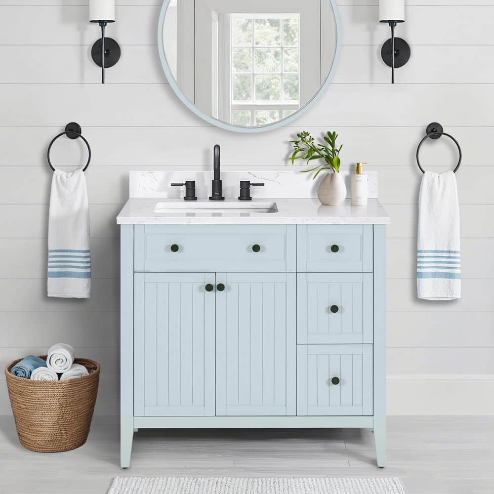 Layla 37 in. Single Sink Ice Blue Bath Vanity with Cala White Engineered Stone Top price history on PriceWatchPro