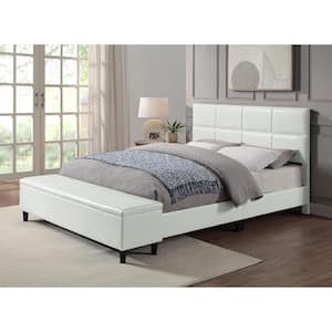 Sadia White Wood Frame Full Platform Bed With Bench Storage