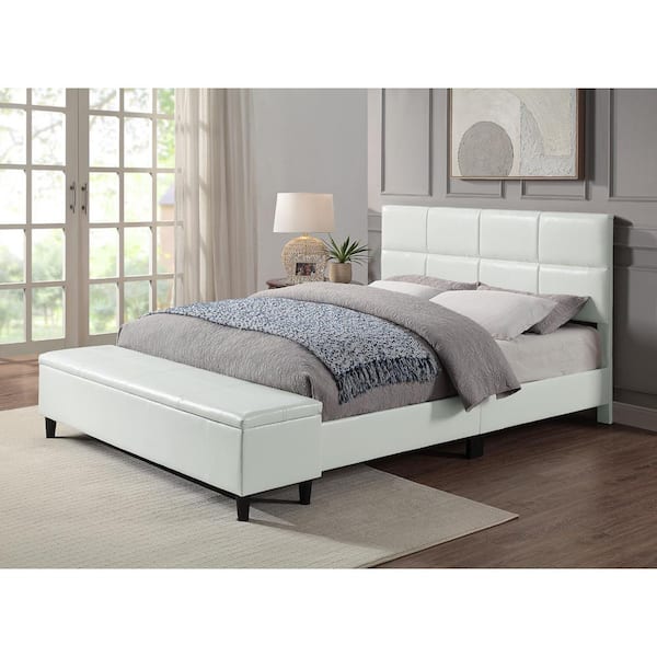 Furniture of America Sadia White Wood Frame Queen Platform With Bed Bench Storage