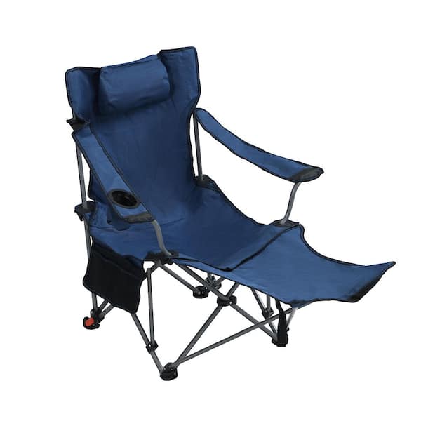 Dark Blue Plastic Outdoor Camping Chairs Folding/Portable/Adjustable Recliner (3-level adjustment), Side Pockets