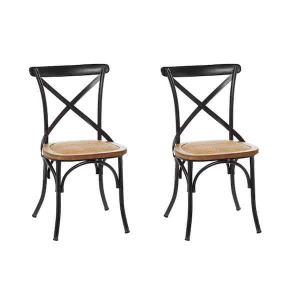 Litton Lane Black Metal Dining Chair with Brown Rattan Seat Set