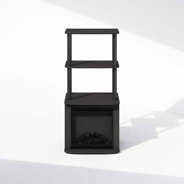 Furinno Turn-N-Tube 40.43 in. Tall Americano/Black Wood 2-Shelf Bookcase with No Heat Decorative Electric Fireplace
