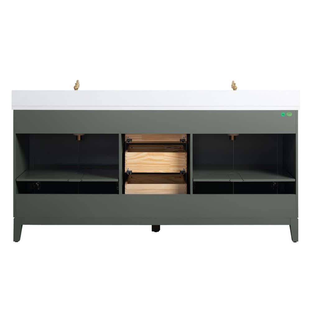 72" Vintage Green Double Sink Bathroom Vanity with Marble Top