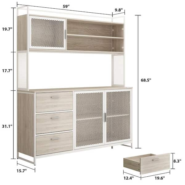 FUFU&GAGA 59 in. W Beige Large Kitchen Pantry Organizers Cabinet Buffet  with 3-Drawers, 6 Shelves and Metal Mesh Doors KF210150-34 - The Home Depot