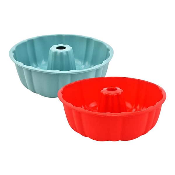 Silicone 2-Cup Cake Pan Set Food Grade Nonstick Mold for Baking Pastries Jello Gelatin Blue Red 2 Pack