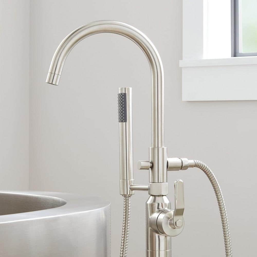 Brushed Nickel Floor Mounted Bathtub Faucet with Handshower