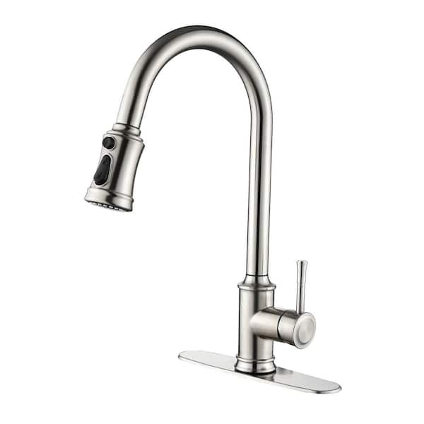 FLG Single Handle Touch-on Smart Pull Down Sprayer Kitchen Faucet with Pull Out Spray Wand Stainless Steel in Brushed Nickel