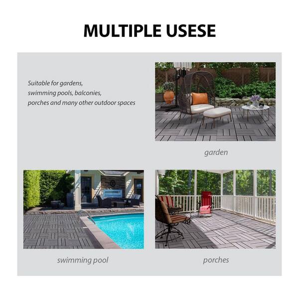 Siavonce 1 ft. x 1 ft. Wood Premium Interlocking Deck Tiles, Quick