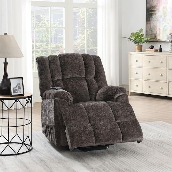 Dark Brown Chenille Power Motion Recliner Lift Recliner Chair with Heating and Massage Function