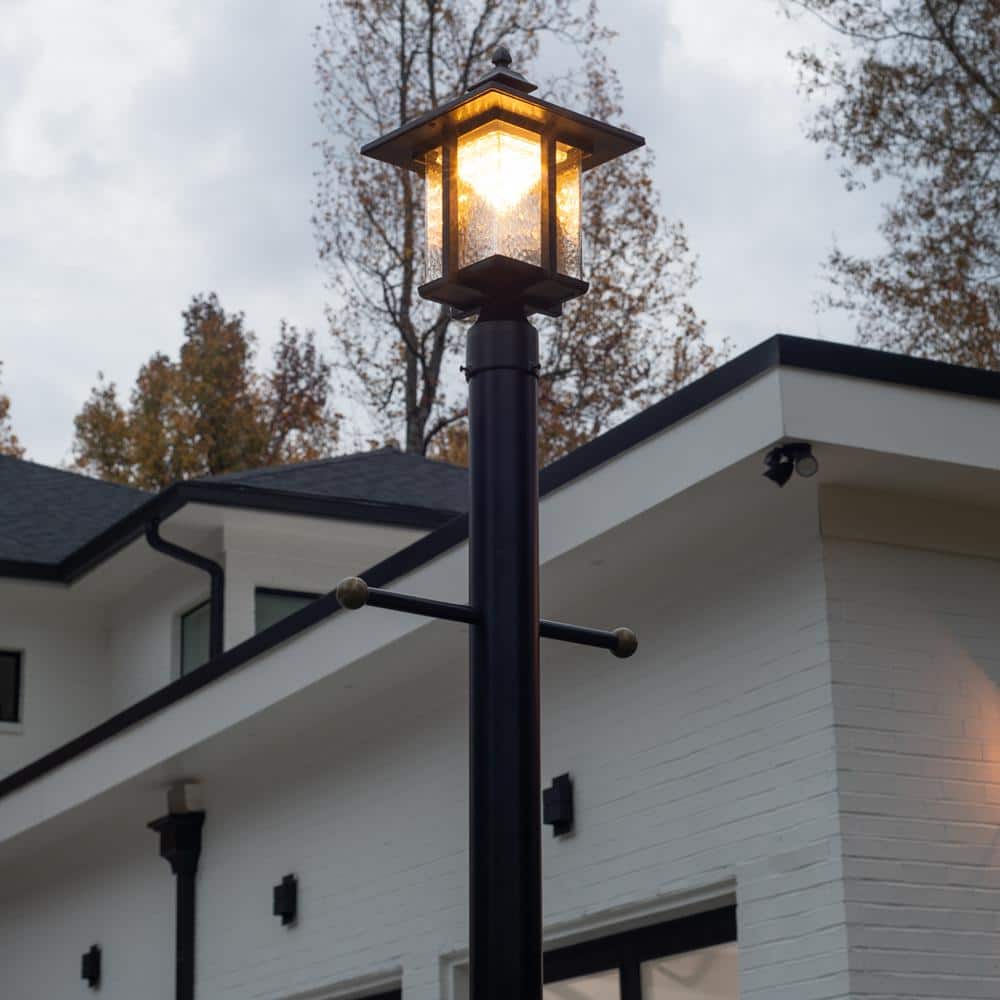 Casita Black Cast Aluminum Solar LED Lamp Post with Beveled Glass