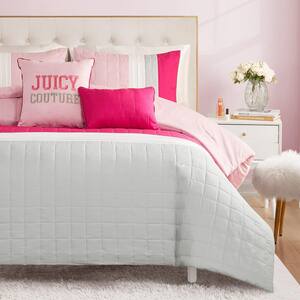 Color Blocked 4-Piece Pink/White/Grey Novelty Polyester Twin/Twin X L Designer Comforter Sets