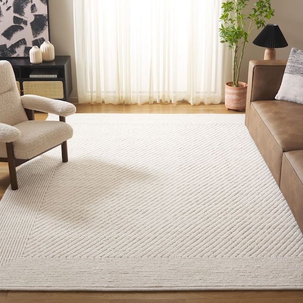 Natura 10 ft. x 10 ft. Square Ivory High-Low Striped Area Rug
