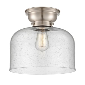 Bell 12 in. 1-Light Brushed Satin Nickel Flush Mount with Seedy Glass Shade