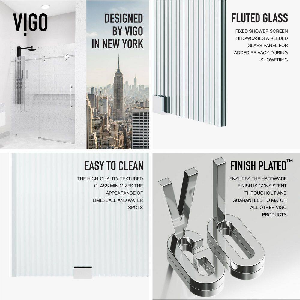 Elan Chrome Frameless Sliding Shower Door with Fluted Glass