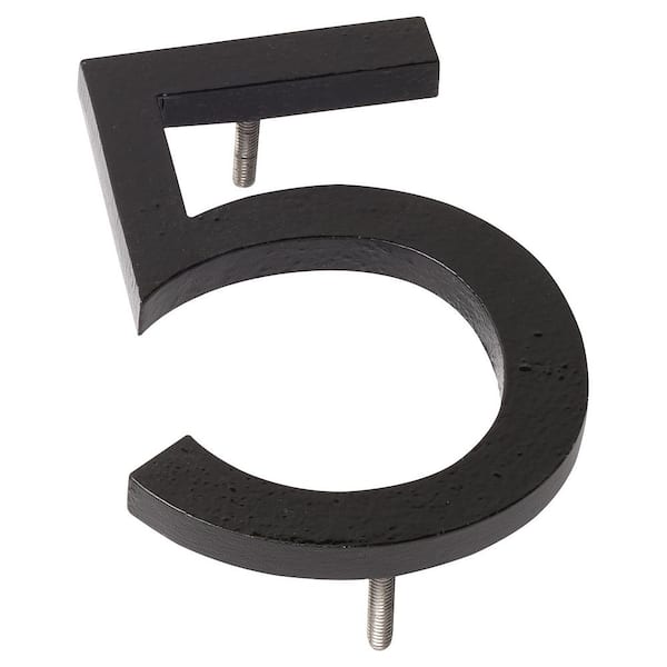 Montague Metal Products 10 in. Black Aluminum Floating or Flat Modern House Number 5