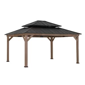 Archwood 13 ft. x 15 ft. Cedar Framed Gazebo with Brown Steel 2-Tier Hip Roof Hard Top