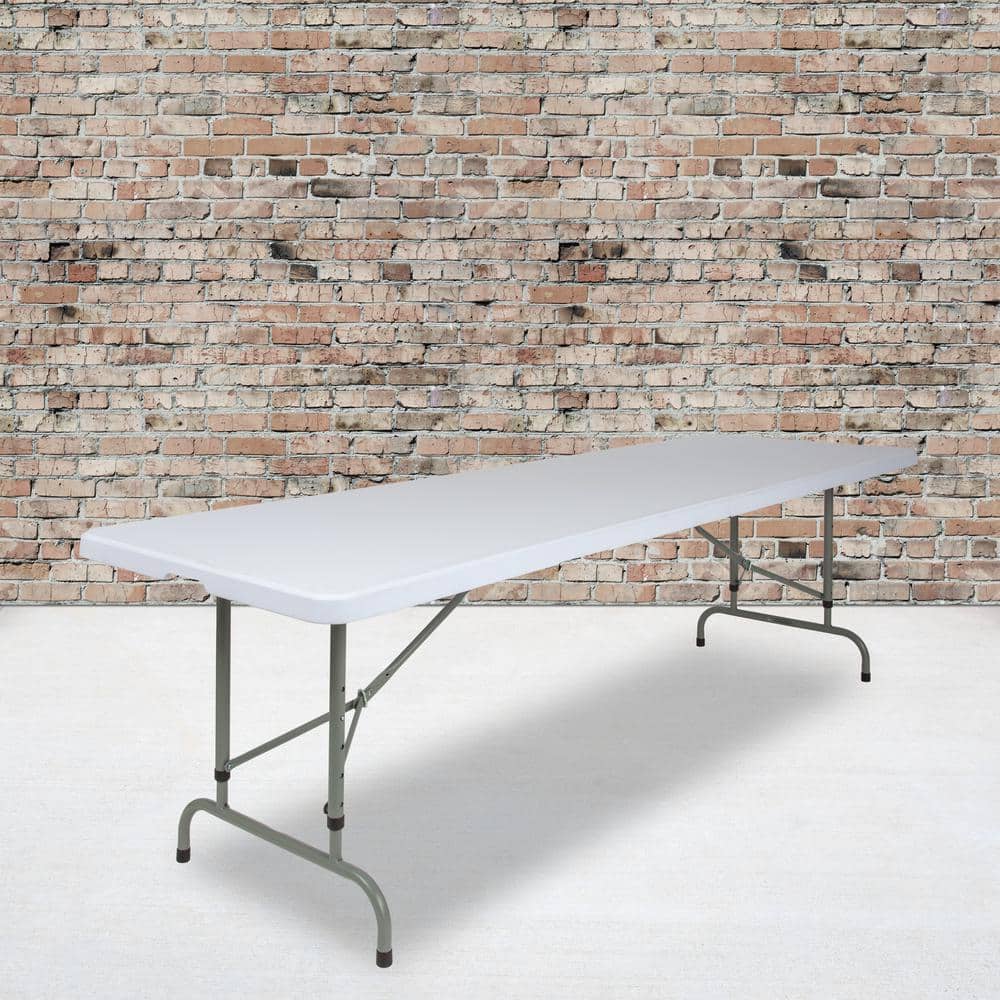 96 in. Granite White Plastic Tabletop Metal Frame Folding Table