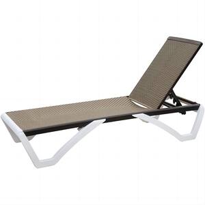 Brown Wicker Adjustable Outdoor Chaise Lounge, Aluminum Patio Lounge Chair All Weather Five-Position for Beach, Yard