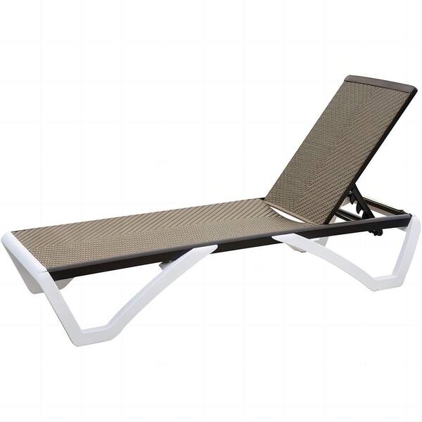 Otryad Brown Wicker Adjustable Outdoor Chaise Lounge, Aluminum Patio Lounge Chair All Weather Five-Position for Beach, Yard
