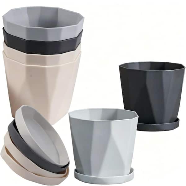 5 in Plant Pots Diamond Design with Drainage Holes Multicolor 6 Pack