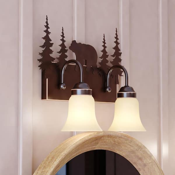Bozeman 16.75 in. W 2-Light Bronze Rustic Bear Bathroom Vanity Light Fixture