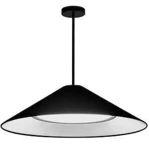 Padme 1-Light Matte Black Shaded Integrated LED Pendant Light with Black Fabric Shade