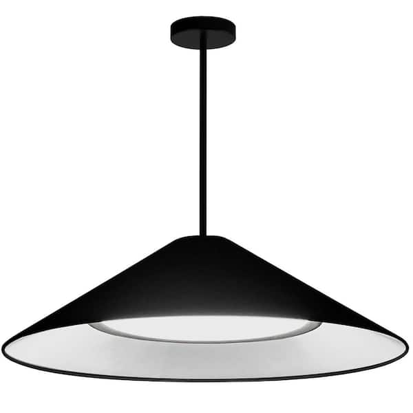 Dainolite Padme 1-Light Matte Black Shaded Integrated LED Pendant Light with Black Fabric Shade
