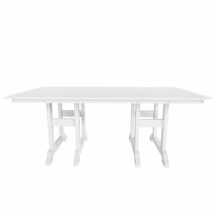 Hayes 71 in. All Weather HDPE Plastic Outdoor Dining Rectangle Trestle Table with Umbrella Hole in White