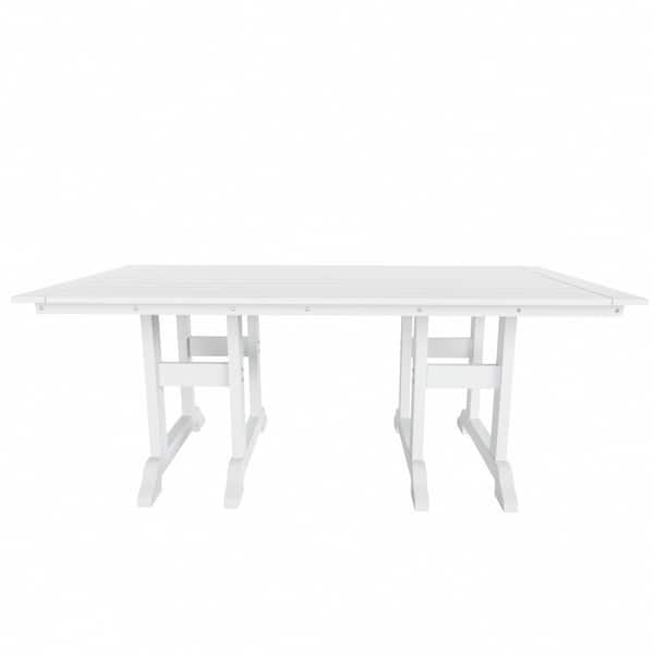Hayes 71 in. All Weather HDPE Plastic Outdoor Dining Rectangle Trestle Table with Umbrella Hole in White