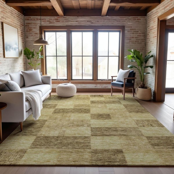 Mayfield Premium Machine Washable Abstract AMF1139 Gold 8 ft. x 10 ft. Area Rug