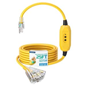 25 ft. 12/3 Heavy Duty SJTW 15 Amps Auto Reset GFCI Extension Cord For Indoor/Outdoor Use
