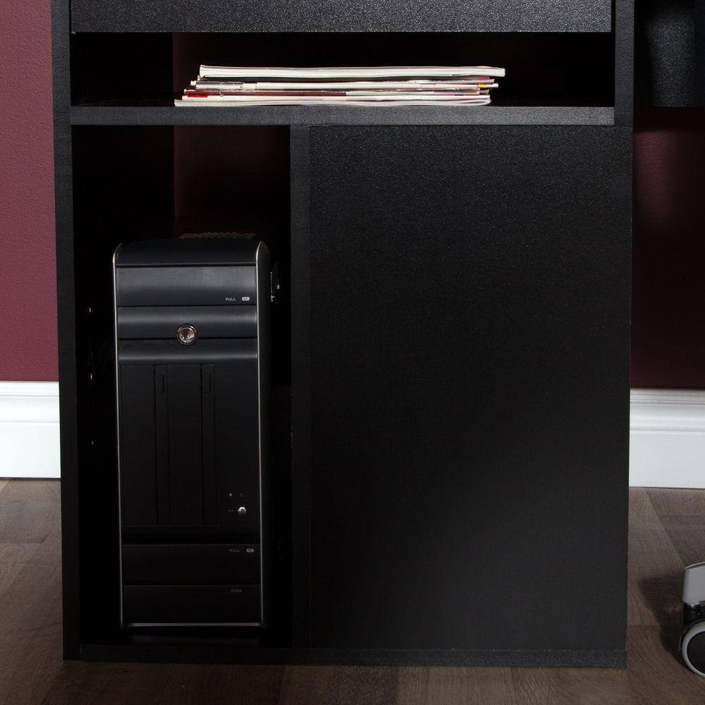Pure Black Contemporary Home Office Desk with Hutch and USB Ports