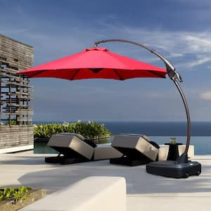 11 ft. Aluminum Cantilever Tilt Patio Umbrella in Crimson With Base UV-Protection for Outdoor Table Deck Pool