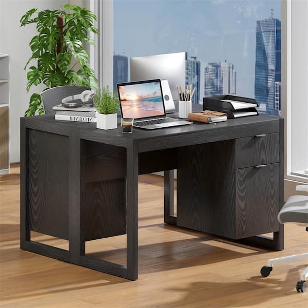 44 in. Black 1-Drawer Computer Desk with Storage Cabinet Pull-Out Drawer Stable Thick Legs for Bedroom