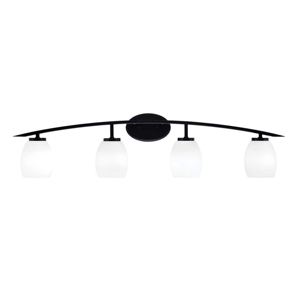 Siena 40 in. 4-Light Matte Black Vanity-Light with 5 in. White Linen Glass 