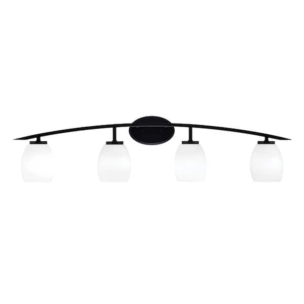 Unbranded Siena 40 in. 4-Light Matte Black Vanity-Light with 5 in. White Linen Glass Shades No Bulbs Included