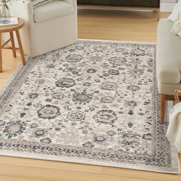 Renewed Ivory Multicolor 4 ft. x 6 ft. Distressed Traditional Area Rug