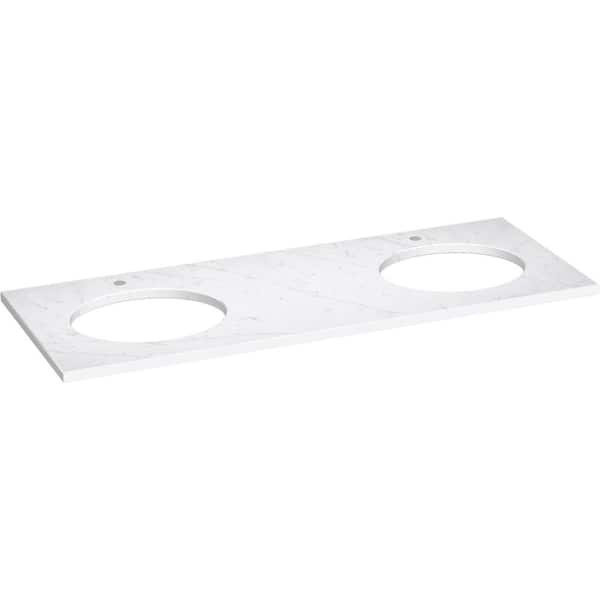 Silestone 61 in. W x 22.4375 in. D Quartz Double Oval Cutouts with Vanity Top in Eternal Statuario