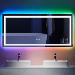 72 in. W x 32 in. H Rectangular Frameless LED Anti Fog Backlit and Front Lighted Wall Bathroom Vanity Mirror in RGB