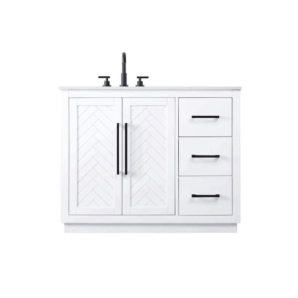 42 in. Single Sink White Bath Vanity with White Engineered Marble Top
