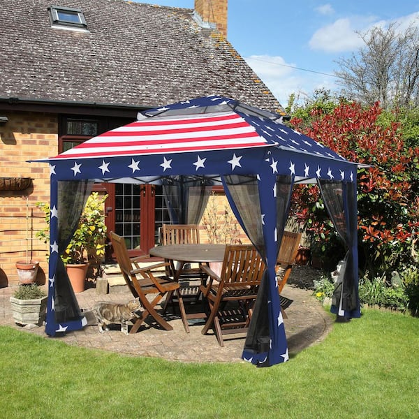 11 ft. x 11 ft. American Flag Steel Pop-Up Gazebo with Mosquito Netting