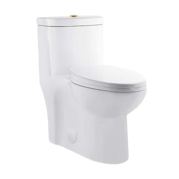 Swiss Madison Sublime 1-piece 1.1/1.6 GPF Dual Flush Elongated Toilet in Glossy White with Brushed Gold Hardware Seat Included