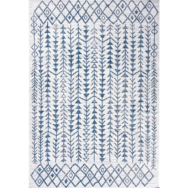 Tokay Bohemian Ivory/Blue 8 ft. x 10 ft. Geometric Indoor/Outdoor Area Rug