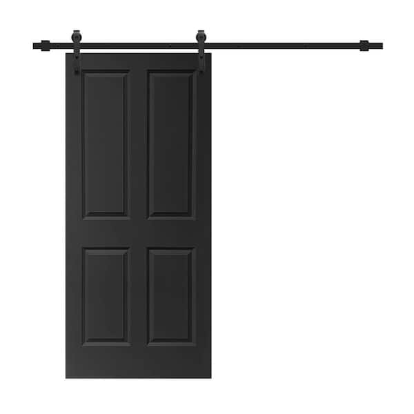 CALHOME 30 in. x 80 in. Black Stained Composite MDF 4 Panel Interior Sliding Barn Door with Hardware Kit
