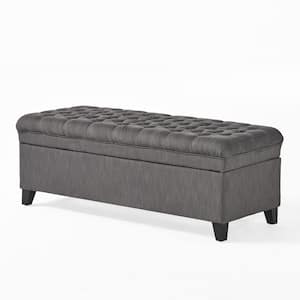 Gray 50 in. Tufted Fabric Bedroom Bench with Storage, Solid Birch Legs