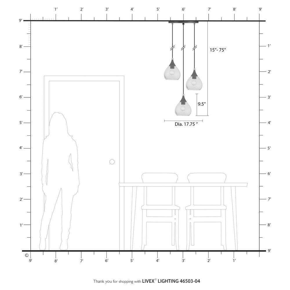 Elegant Catania 3-Light Indoor/Outdoor Pendant with Clear Glass Shades
