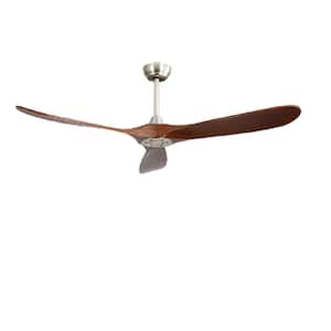 60.1 in. Indoor Nickel Wood Ceiling Fan with 3-Solid Wood Blades for Bedroom or Living Room