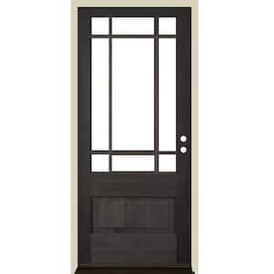 36 in. x 80 in. Craftsman Prairie 3/4 Lite Black Stain Left-Hand/Inswing Douglas Fir Prehung Front Door