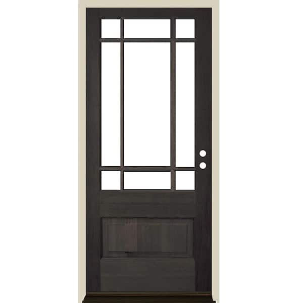 Krosswood Doors 36 in. x 80 in. Craftsman Prairie 3/4 Lite Clear Glass Black Stain Left-Hand/Inswing Hemlock Prehung Front Door
