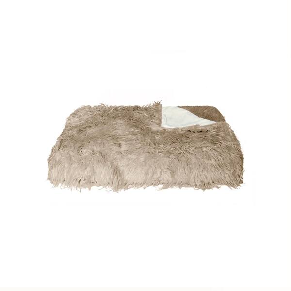 Luxe Faux Fur Plano Tan 50 in. x 70 in. Mongolian Sheepskin Faux Fur Indoor Throw